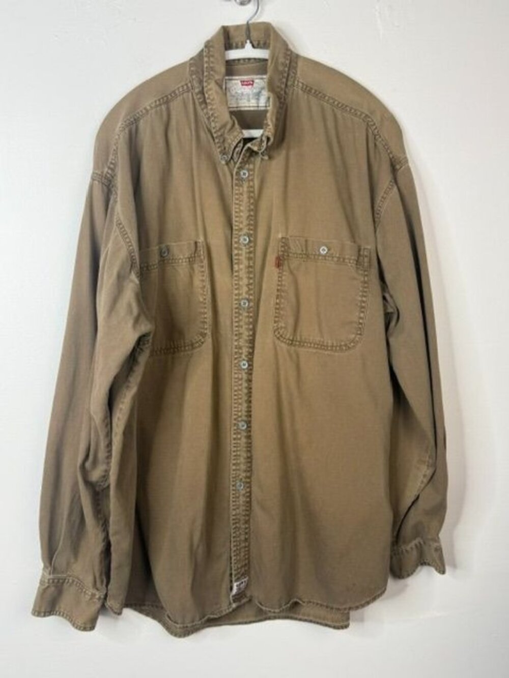 Vintage Levi's Reb Tab Olive Green Metal Button Long Sleeve Button Up Shirt XL